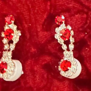 Elegant Red and Silver Dangle Earrings brand new !!